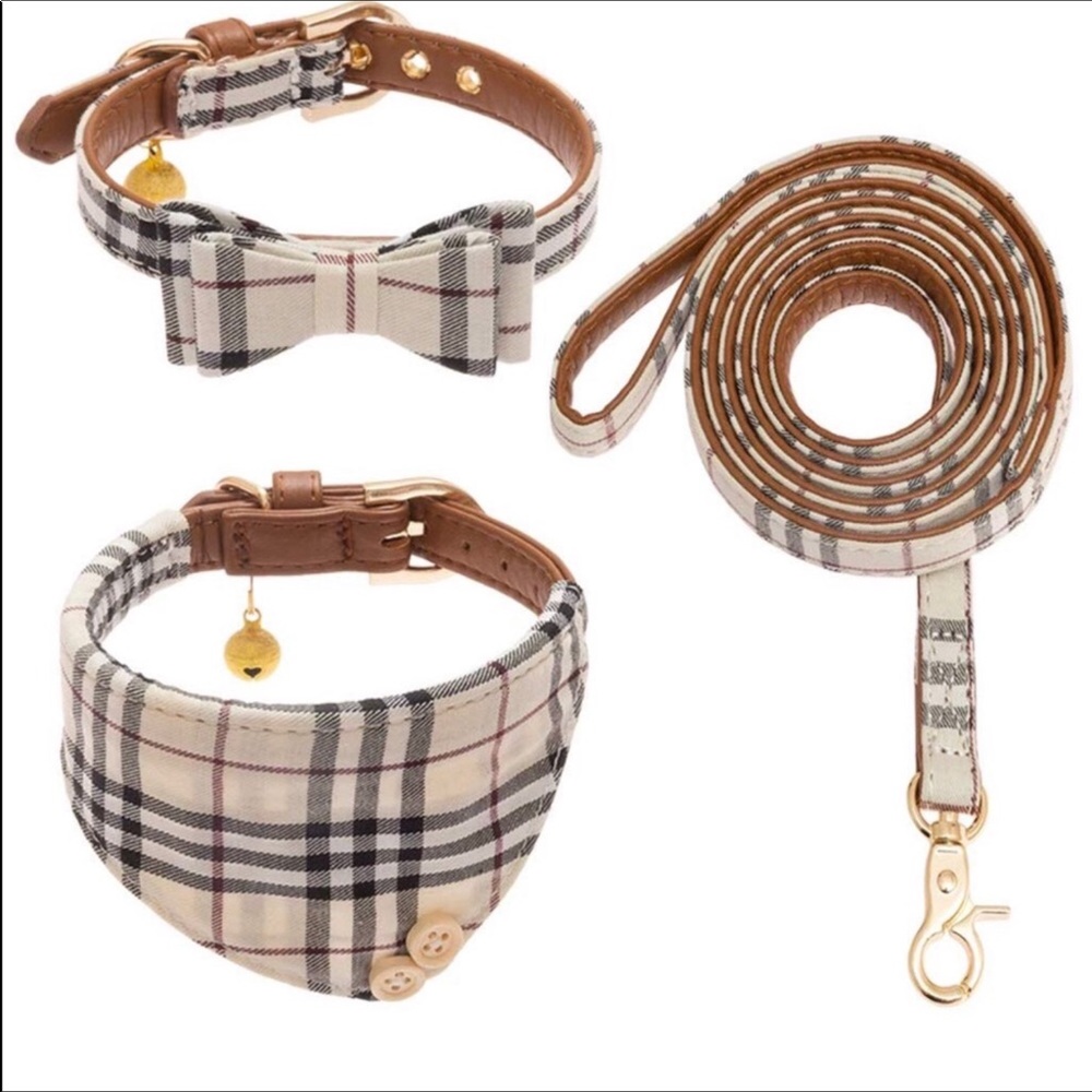 Dog Collar and Leash plaid. 3 piece set Brand New - Picture 1 of 3
